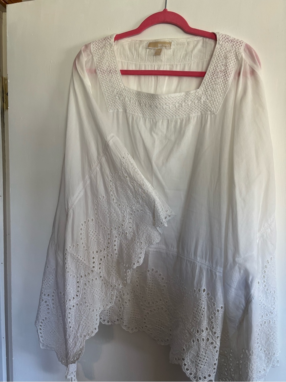 Michael Kors Eyelet Square-Neck Peasant Top